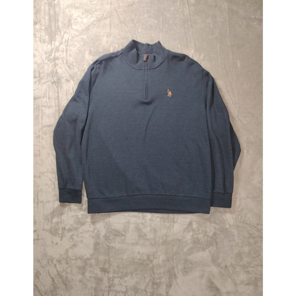 U.S. Polo ASSN. 1/4 Zip Dark Navy Blue Knit Sweater XL Cotton Poly Blend - Picture 1 of 10